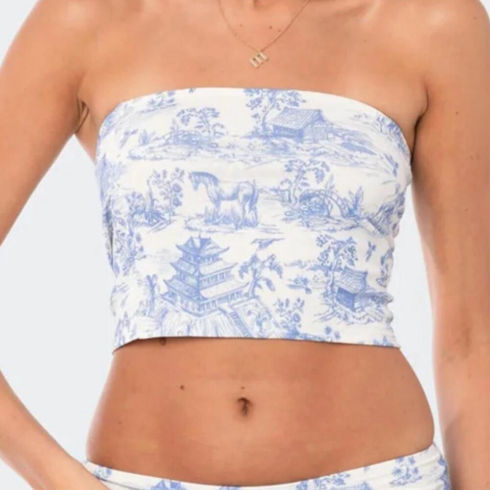 Edikted Delft Print Strapless top